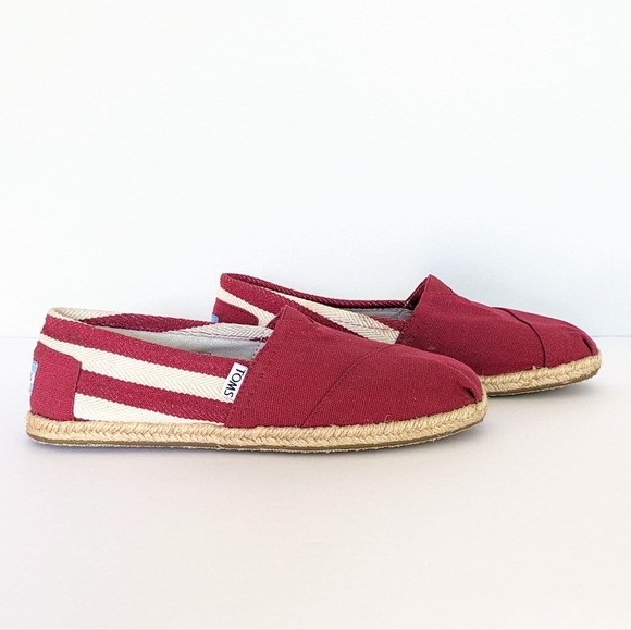 Toms Classic Red Stripe University Canvas Espadrille Slip On Shoes - Picture 3 of 13